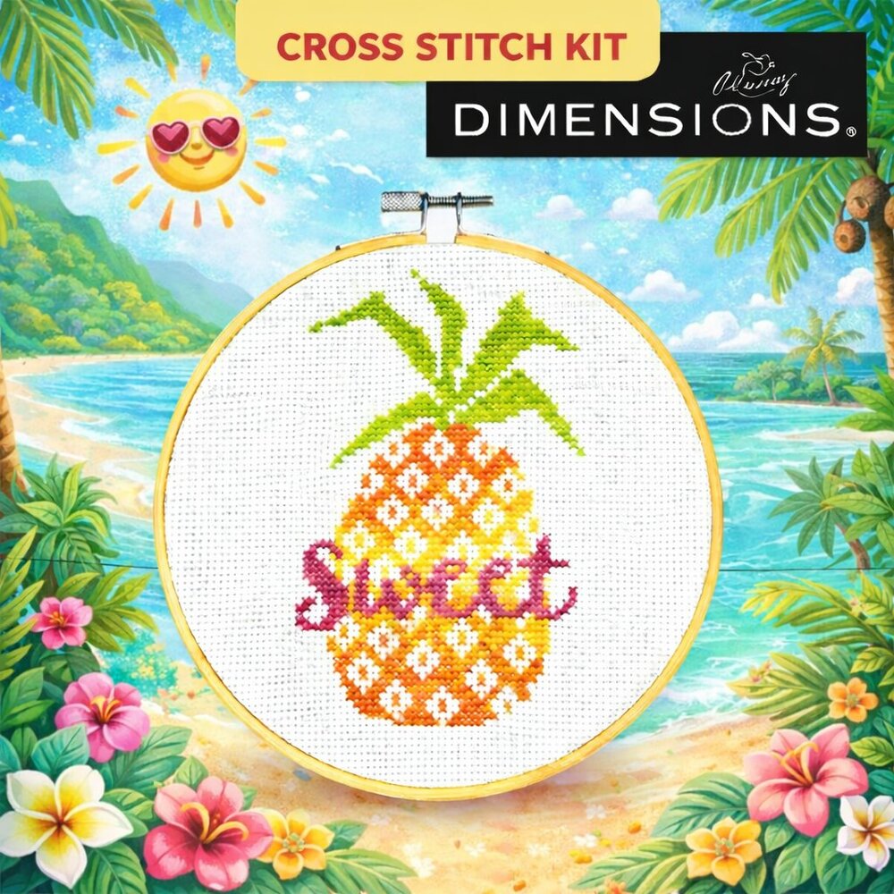 Dimensions Sweet Pineapple Cross Stitch Kit 6” Hoop Ombre Embroidery Craft Set
